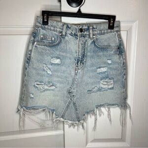 Anthropologie Pilcro Destroyed Mini Denim Jean Skirt Frayed Raw Hem Women 2